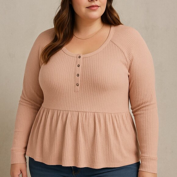 Torrid Tops - Torrid Pink Ribbed Long Sleeve Blouse